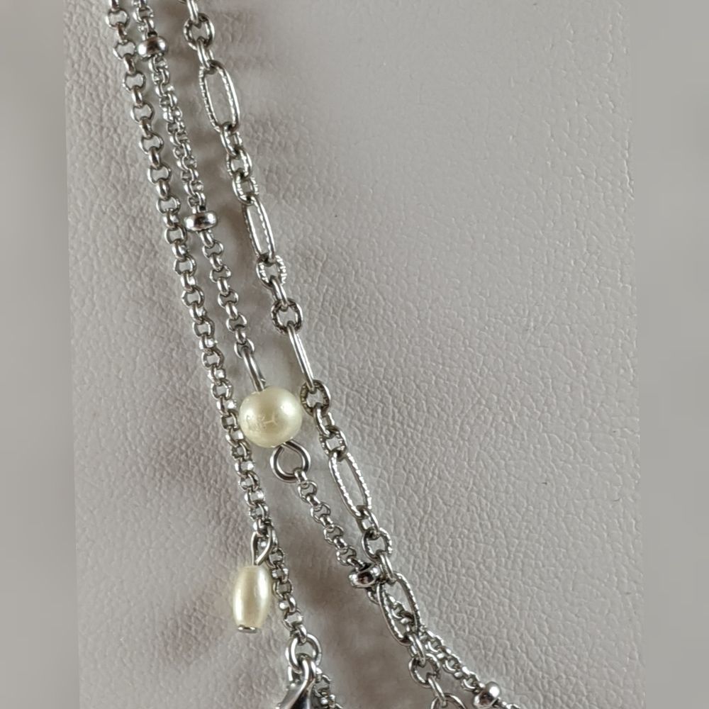 Lia Sophia Multi Strand Silver Tone Pearl Necklace